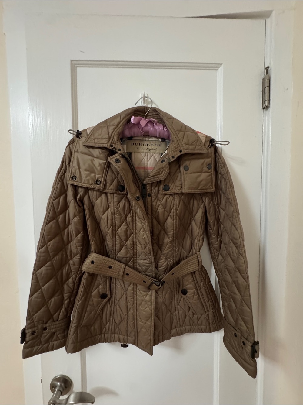 Burberry Quilted Belted Jacket - Khaki